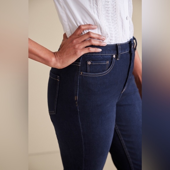 Soft Surroundings Ultimate Denim Straight Leg Stretch Jeans Dark Wash Size 10 - Picture 4 of 10